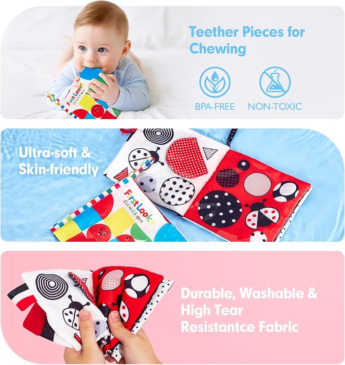hahaland Baby Books 0-6 Months - 2PCS Infant Tummy Time Babies Toy | Newborn High Contrast Visual Development Sensory Book Baby Girl Boy Shower Birthday Easter Basket Stuffers