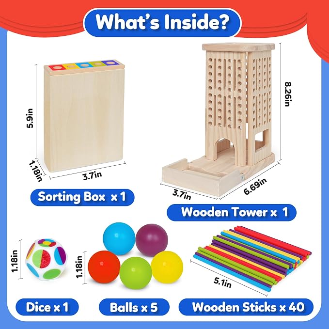 ROOCHKD Wooden Sorting Toy Montessori Color & Shape Sorter Class Activity | Fine Motor Game, Colors and Shapes Recognition, Gifts for Boys and Girls