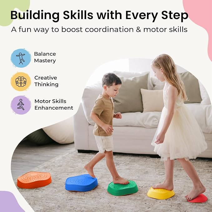 Tiny Land Stepping Stones for Kids, 5pcs Non-Slip Balance Toddler Toys | Sensory Stepping Stones for Toddlers 3-5 to Promote Balance, Coordination, and Active Play Skills Indoors or Outdoors
