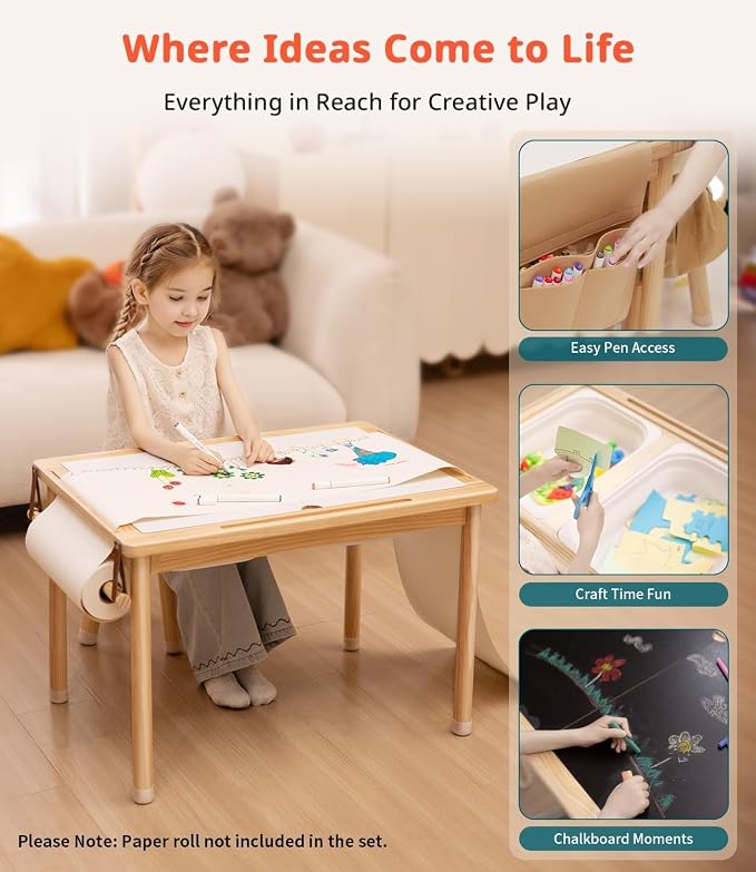 Sensory Table for Toddler, with 2 Foldable Storage Bins, Double-Sided Lids | Premium Pine Wood, Indoor/Outdoor Kids Play Sand and Water Table, Birthday Gifts for Boys and Girls