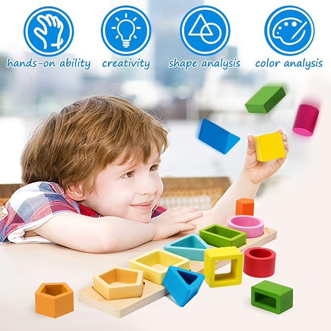 Symdiro Montessori Toys for 1-3 Year Old Boys & Girls, Sensory Learning Set | Wooden Sorting & Stacking Toys for Toddlers, Educational Sensory Gift, Shape & Color Sorter for Logic & Early Learning