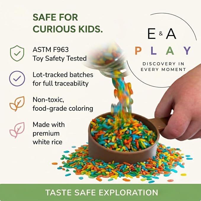 Rainbow Sensory Rice/Bin Filler for Calm, Creative Play. 5 Colors, 5 Cups (2.25 lbs). Montessori Fine Motor Activity for Kids- Non-Toxic, Hand-Dyed, Sensory Toy - Made in USA (5 Cups, 2.2 LBS)