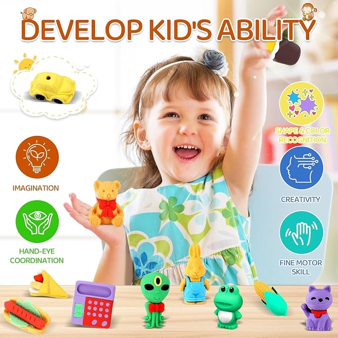URSKYTOUS 131Pcs Animal Erasers Desk Pets for Kids Animal Pencil Erasers Bulk Puzzle Eraser Toys Gifts for Classroom Prizes,Game Reward,Treasure Box,Easter Egg Fillers,Goodie Bag Stuffer,Party Favors
