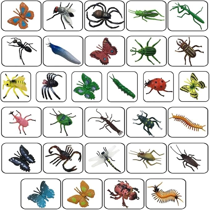 Fake Plastic Bug Insects Toys for Kids/Toddlers, Halloween Party Favors | 30 Pack, goodie bag fillers, Easter basket stuffers for education, pranks, photo props, sensory bins, birthday party favors