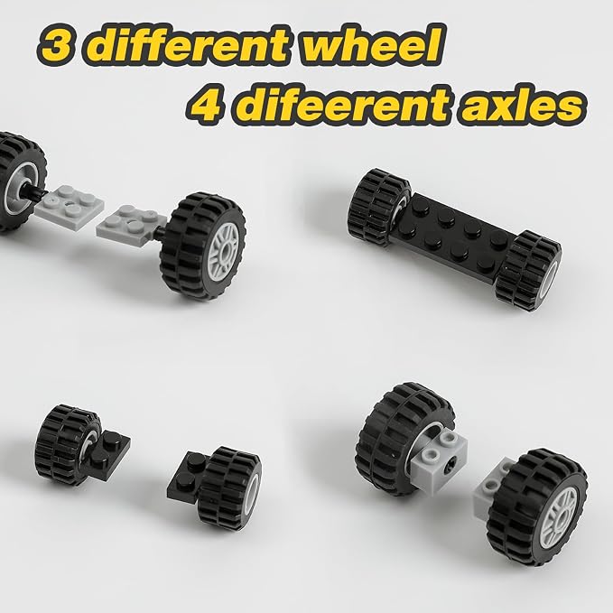 HUIZDQ 120pcs Wheels and Axles Set, Compatible with Classic Brick Toys | Including Wheels, Windshield, Traffic Light, Vehicle & Truck Parts, Classic Pieces & Accessories