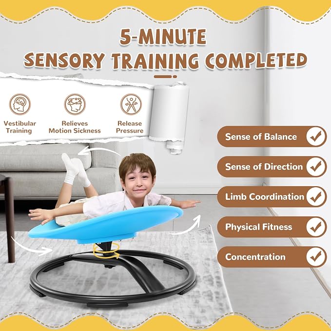 Zhenx Spinning Chair for Autistic Kids (Ages 3-18), Autism Sensory Toy Gift | 220LBS Capacity Sensory Swivel Seat for ADHD Kids, Autism Sensory Products, Calming Gift Improve Focus & Body Balance (Blue)