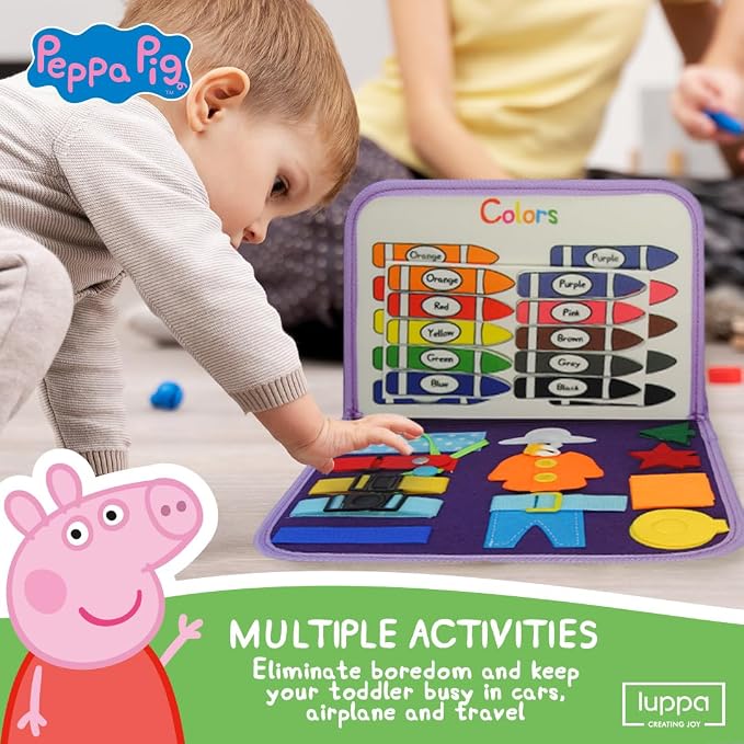 Peppa Pig Toddler Busy Board – Montessori toys for 1 2 3 4 Year Old, Educational Activity Sensory Board for Preschool Learning Fine Motor Skills, Gift Toys for Boys Girls, Airplane Car Travel Toy