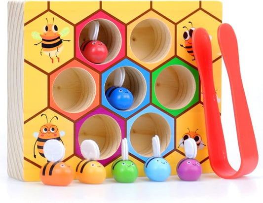 Toddler Fine Motor Skills Toys, Bee to Hive Matching Game, Wooden Color Sorting Toy for Toddler 2 3 Years Old, Montessori Preschool Learning Toys Gift for Children