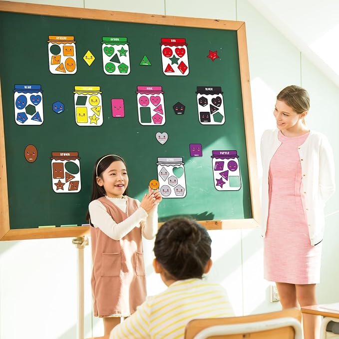 QOUBAI 10 Packs Shape Color Recognition Fridge Magnetic Sorting Set | Shapes Magnets for 1-3 Toddlers Educational,Kids Preschool Learning Magnets for Refrigerator Whiteboard Classroom Game