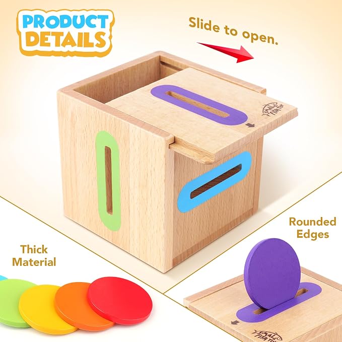 Montessori Toys for Toddlers 1-3 Color Sorting Wooden Object Permanence Box | Fine Motor Stacking Learning Matching Game for Toddlers 1 2, Educational Preschool Birthday Gift for 12-18 Month Boys Girls