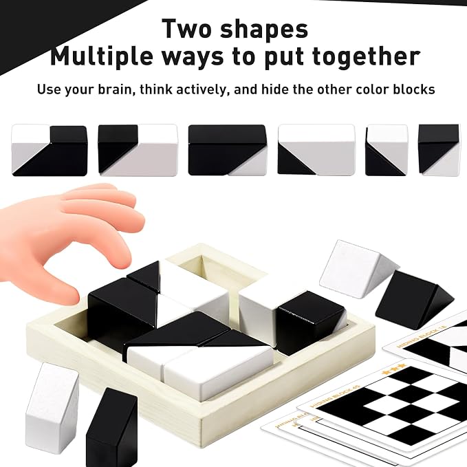 Puzzle Blocks for Kids,Education Puzzle Toy with Storage Tray,Brain Teaser with Challenges Cards 3D Logic & Spatial Thinking Tabletop Toy for Boys Girls