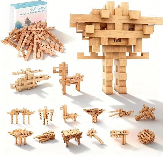 15 in 1 STEM Wooden Building Blocks -15+ Shapes, 3D Puzzle, Logic Brain Games, Educational Toys Gift for Kids and Classroom, Montessori STEM Toys for Ages 5+ to Adults