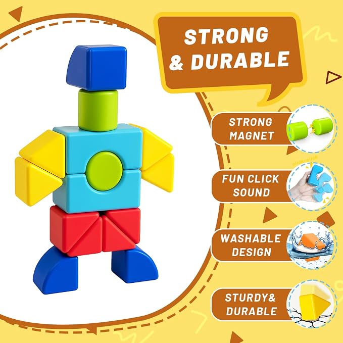 Pairez Toys Large Magnetic Building Blocks for Kids. 24pcs Magnet Toys | Magnetic Blocks Set in 5 Shapes & 5 Colors, 1.65in Large Build & Play Toy, Educational Learning Gift for Boys Girls Ages 4-8