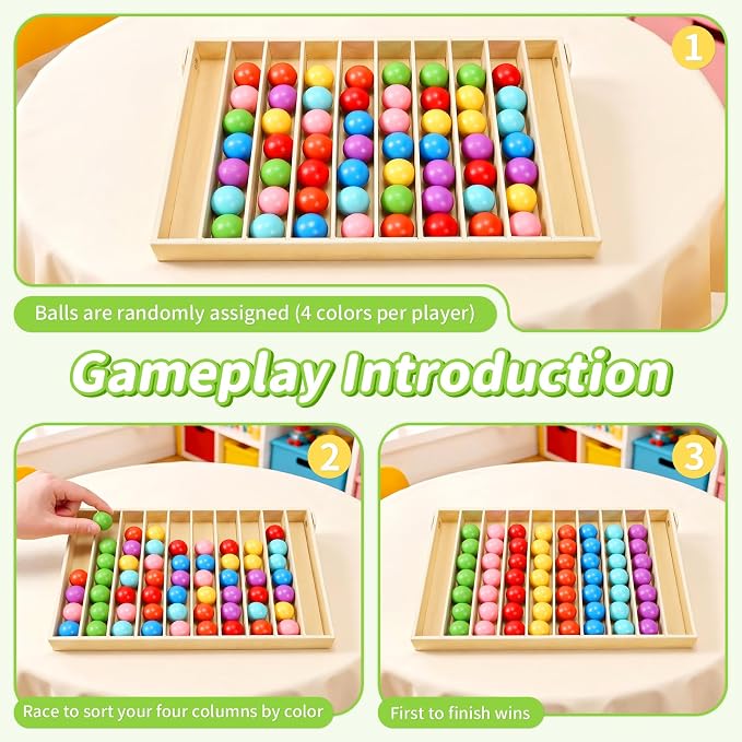 56 PCS Wooden Color Sorting Balls Toy with Storage Box | puzzle colorful ball sorting game, rainbow sensory color matching & return game for kids ages 3+