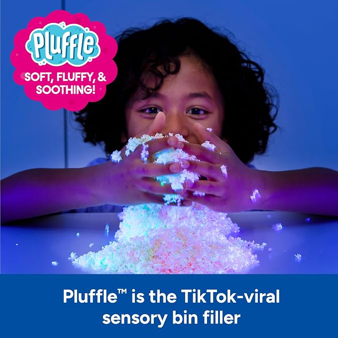 Educational Insights Pluffle Glow-in-the-Dark - Preschool Sensory Bin Filler, Tactile Sensory Toys for Toddlers 3-4, Mess Free Slime Alternative, Satisfying Foam Sand Bin Filler, Includes Two Colors
