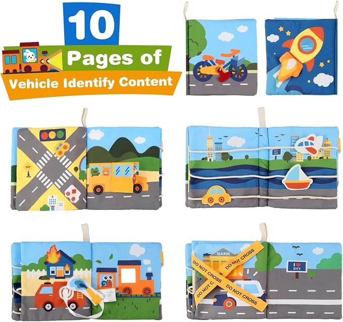 Richgv Baby Books Toys 6-12 Months, Sensory Activity Book Learning Toys Soft Cloth Baby Books Touch and Feel Crinkle Book Infant Stroller Toys