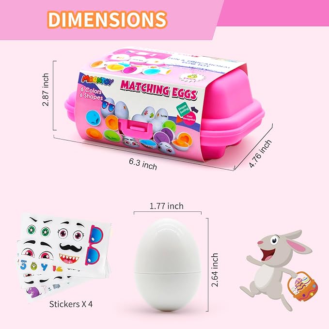 MOONTOY 6PCS Kid Easter Eggs Montessori Toys for 18M+ Year Old Boy Girl | Easter Matching Eggs, Educational Color Sorting Kid Puzzle, Cognitive Shape Sorter, Gifts for Kids Easter Basket Stuffers