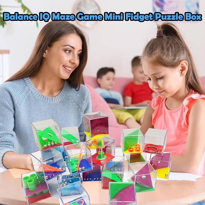 24 PCS Brain Teaser Puzzles for Kids,Balance IQ Maze Game 1.57 in | Mini Fidget Puzzle Box,Maze Puzzle Cubes Party Favor Games Challenge Decompression for Adults