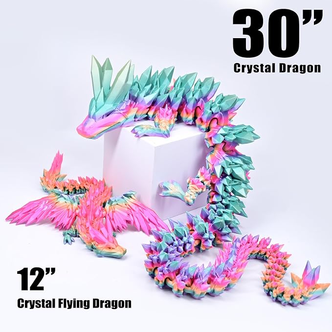 30 Inch Large 3D Printed Dragon 76cm Long Fidget Toy Gift Decor | Flexible Giant Articulated Dragon Toy, Home Desk Decoration, Birthdays Christmas Gift for Kids Boys Girls Adults, Rainbow