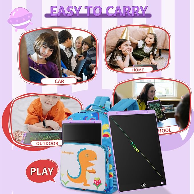 Genialba LCD Writing Board 8.5 Inches, Colourful Electronic Tablet, Portable Erasable Drawing Board, Graphic Tablet for Children's Games 3 4 5 6 7 Year Old Kid Boys Girls (Purple)