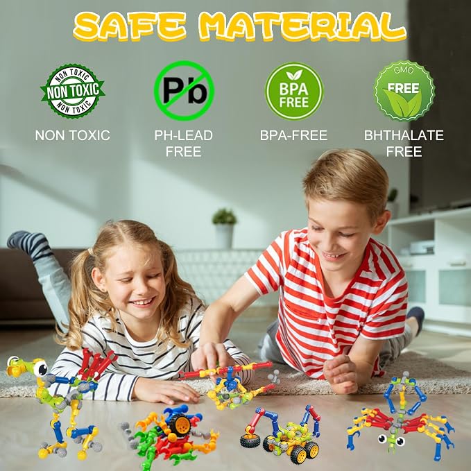 215 PCS STEM Building Blocks Playset for Kids Ages 4-8 Birthday Gifts Boys | Preschool Classroom STEM Activities. Storage box. Build 40+ models with guide. Educational Creative Games, Gift for ages 3+