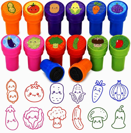 Cinrobiye 24 Pcs Vegetable Stampers Party Favor Set, Cute Veggie Stamps for Kids Birthday Party, Classroom Rewards, Educational Learning Toys, Goody Bag Fillers, Healthy Food Party Supplies