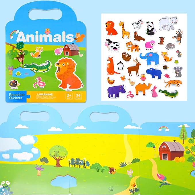 ASTARON 3 Pack Reusable Sticker Books for Toddlers,Educational Sensory Toy | Reusable Sticker,Waterproof Jelly Stickers, Portable Travel Toys,Educational Sensory Learning Toy,Gift for Boy Girl