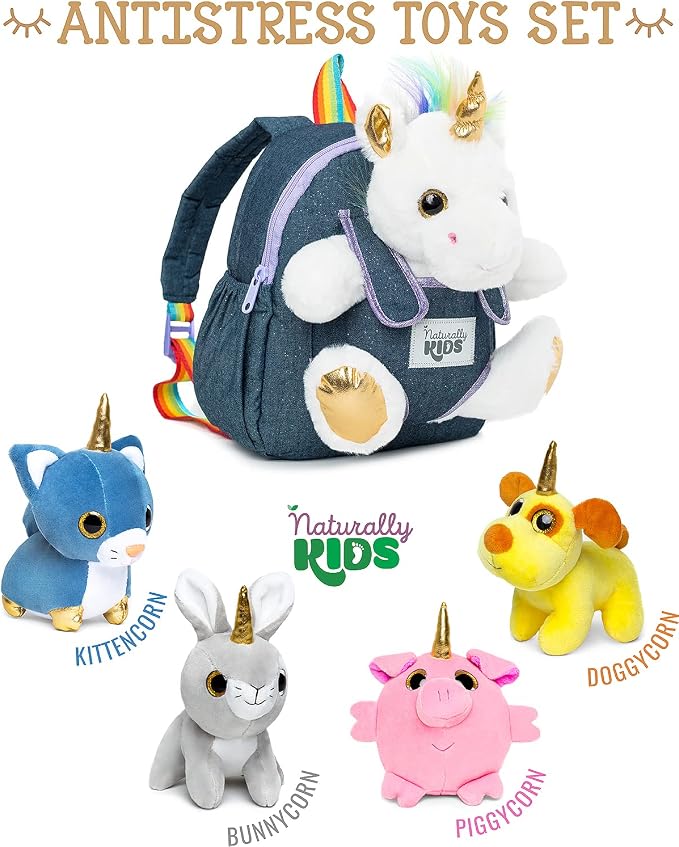 Naturally KIDS Toddler Unicorn Backpack w Plush Unicorn Toys for Kids 2-5 | Unicorn Gifts for Kids 2-6 Gift-Ready Box, Birthday Gifts for 2 3 4 5 6 Year Old Girls, Boys