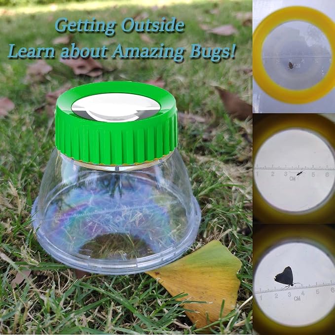 Bug Viewer for Kids 5X Magnifying Insect Observation Kit Built-in 7cm Ruler with 2 Slant Tweezers Bug Viewer Catcher Cage for Kids Science Nature Exploration (2 Pack Green), LX-4LS