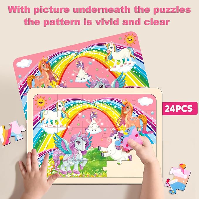 Wooden Jigsaw Puzzles for Kids Ages 4-6, 4-Pack 24-Piece Castle Puzzles Toy | Wood Puzzles Set, Toddler Brain Teaser Toys, Gifts for Boys Girls Ages 3 4 5 6