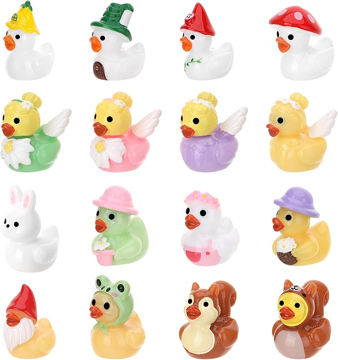80 Pack Mini Resin Ducks Toy Figures, Spring Ducks Little Figures | Tiny Ducks to Hide Prank, Party Favor for Birthday, Spring Party Favor Decor (16 Styles)