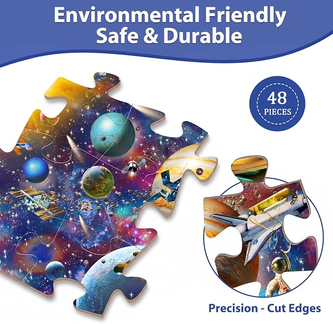 Jumbo Floor Puzzles for Kids Ages 4-6, 48 Pieces Solar System Puzzles | Extra-Thick Large Piece Floor Puzzles for Kids Ages 3-5, Preschool Educational Learning Planet Toys, Gift for Boys & Girls