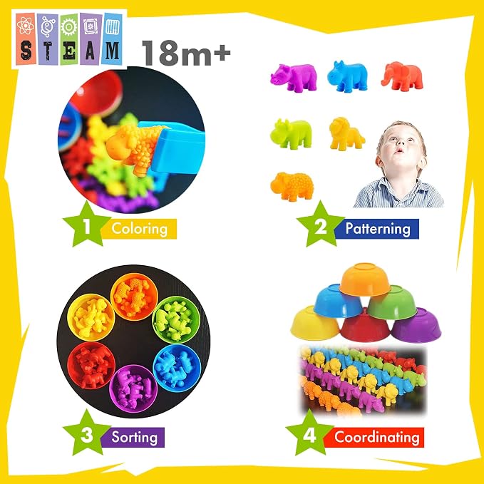 UNIQUE KIDS Counting Educational Learning Toy Set with Sorting Cups – Engaging Sensory Color Classification Training Game for Toddlers and Preschoolers Training Ages 3 and Up