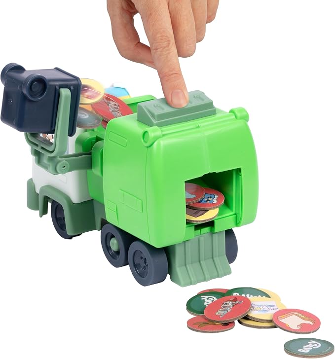 Bluey Rubbish Run Game - Family Board Game, Ages 4 Toys | Preschool board games with spinning barrel, dump lever, and surprise truck spill action