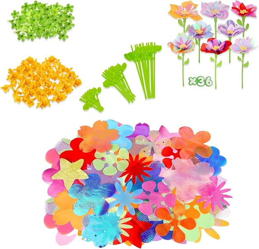 DIY Flower Craft Kit Accessories - Make 36 Extra Fabric Flowers| Refill Parts for Flower Bouquet Building Toy | Arts & Crafts Set for Girls Ages 3-10