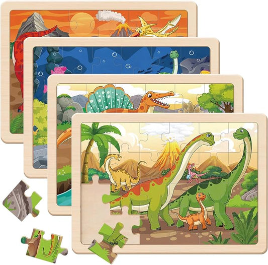 Puzzles for Kids Ages 4-6, 4 x 24 PCs Dinosaur Wooden Puzzles | Dinosaur Puzzles for Toddlers & Kids Ages 3-5, Preschool Educational Puzzles Toys, Birthday Gifts Set for Boys & Girls