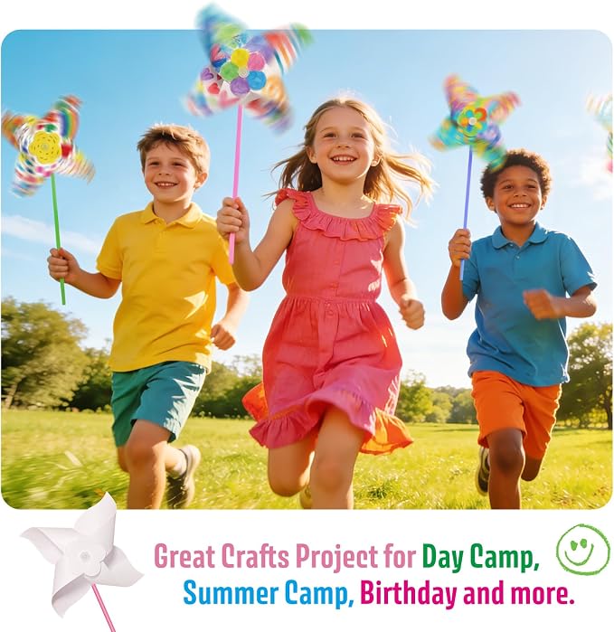 24 Pack DIY Pinwheels Craft for Kids - Summer Spring Crafts for Kids 3-5, 4-6, 4-8 - Fun & Easy Assembly, Bulk STEM Educational Activity for Camp, Sunday School Classroom, Birthday, Party Favor