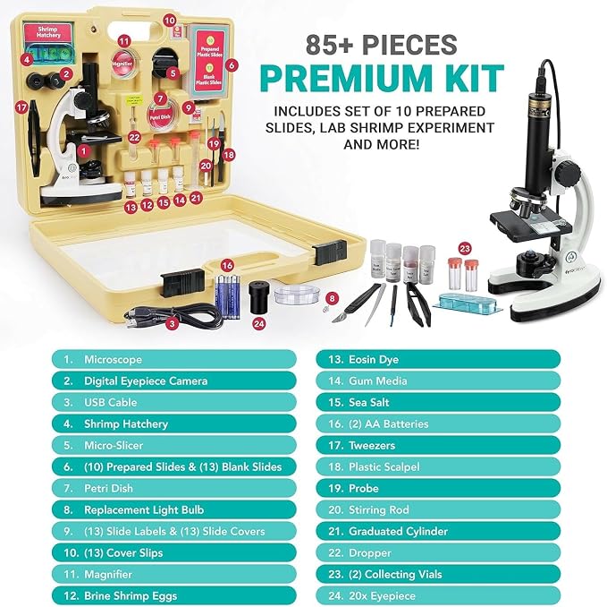 AmScope M40-4P12X1 Premium 85+ Piece Microscope, Color Camera | USB 2.0 Connectivity Professionally Stained & Labeled Cedar Wood Oil Preserved