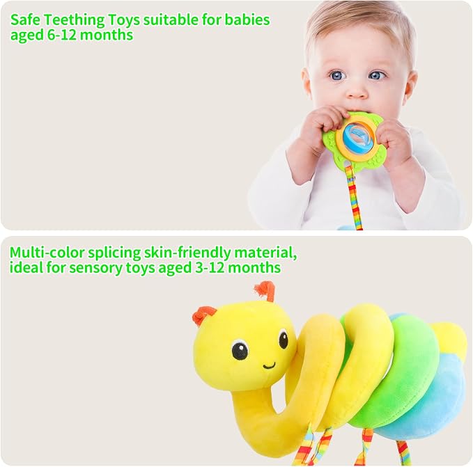 Car Seat Toys for Babies 0-6 Months, Upgraded Version | Spiral Activity Soft Plush Hanging Toys with Rattles, Fits Car Seat & Stroller, Ages 0 and Up