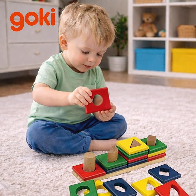 Goki Wooden Sorting & Stacking Toys - Montessori Toys for 2 Year Old Boy & Girl - Educational Color Recognition Shape Sorter for Toddlers - Gift for 2 Year Olds - Designed with Love in Germany