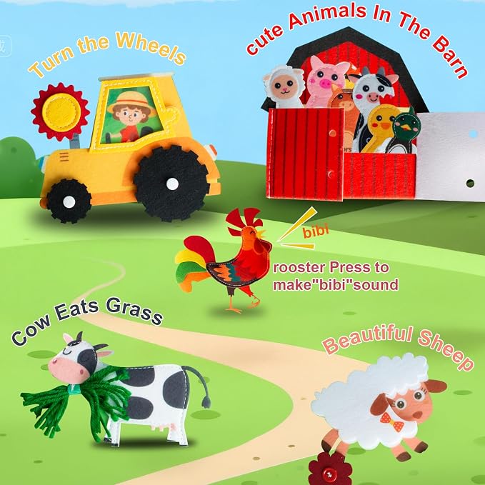 Busy Book for Toddlers 1-3, Montessori Toys for 1 2 Year Old Boy Girl Birthday Gifts, Farm Animal Busy Board Educational Learning Quiet Toddler Activity Book(Green)