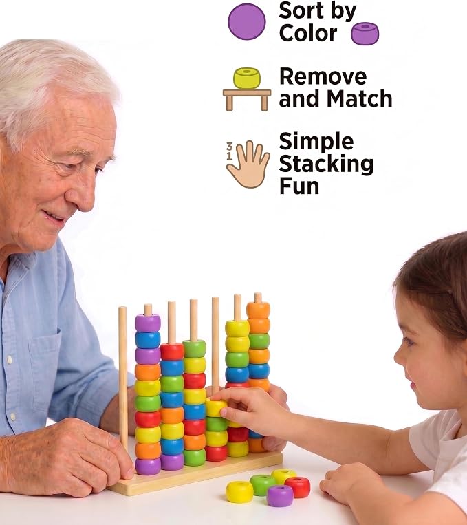 Toywoo Wooden Giant Color Matching & Stacking Game - Fast-Paced Family Challenge Board Game for Kids & Adults, Screen-Free Brain Teaser Puzzle for Game Night & Educational Play