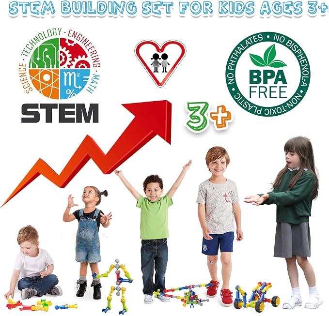 Building Toys for Kids Ages 4-8, STEM Toys for 3 4 5 6 7+ Year Old Boy Gift | 170 Pcs Building Blocks STEM Kits, Classroom Learning Activities with Storage Box, Birthday Gift Boy Toy Age 3-5 4-6 6-8 8-10