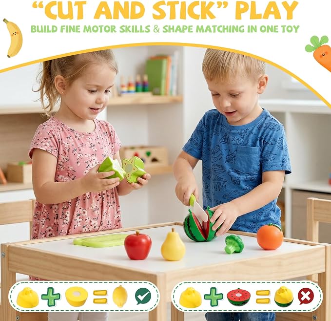 ALASOU Play Food Set with Hanging Felt Tree Mat & Storage Basket | Cutting Fruits Pretend Play Toys for Kids Kitchen, Montessori Color Sorting Playset,Gifts for Toddlers 3 4 5 6 Boys Girls