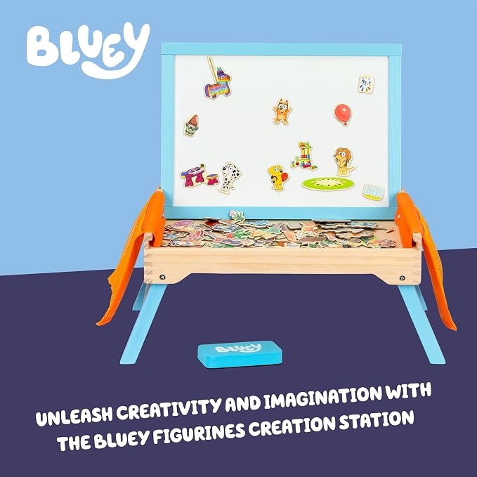 Bluey Art Creation Station, 100 Magnets & Whiteboard Lid | Foldable legs, storage pockets for magnets, portable design; Bluey activity set for kids ages 3-5