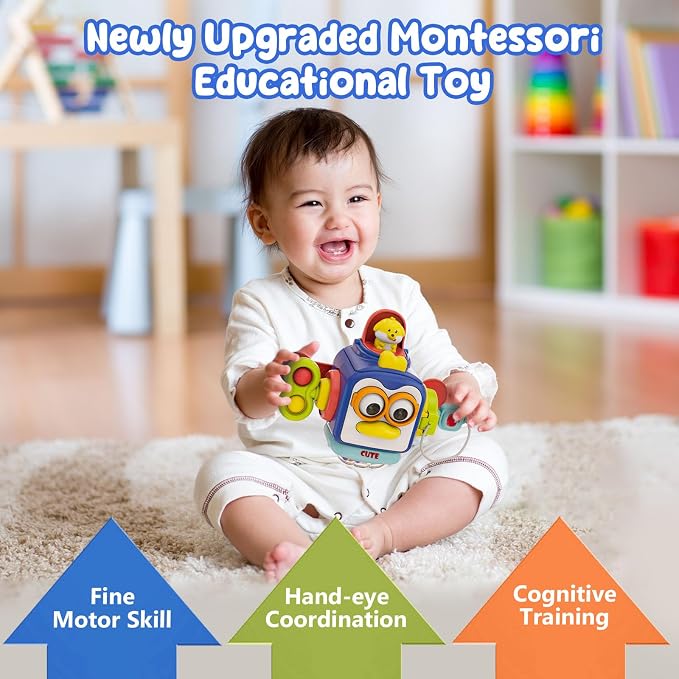 Toys for 1 Year Old Boy, Busy Cube Montessori Toys for 1+ Year Old,Sensory Toys for Toddlers 1-3,Fine Motor Skills Educational Toys,Birthday Gift for Baby Aged 6, 9, 10, 12, 18 Months