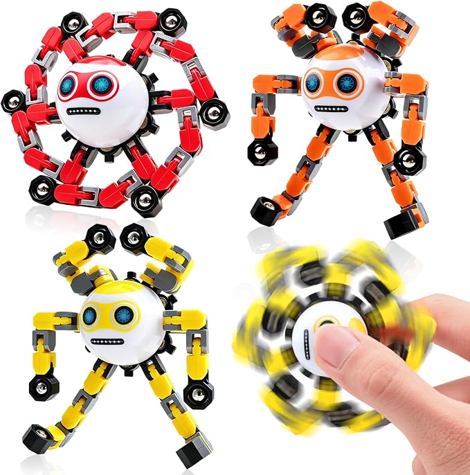 3 PCS Travel Toys Transformable Fidget Spinners Toys for Kids and Adults Sensory Toy for Boys Teens Stress Relief Autism ADHD Cool Road Trip Travel Essential Birthdays Gifts for Party Favors