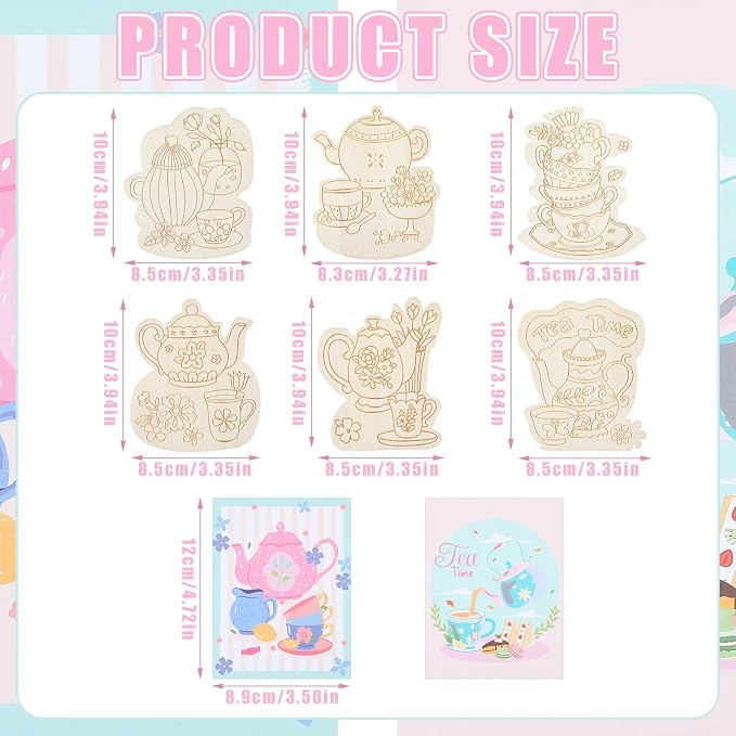 Chunful 24 Sets Tea Time Party Favors Wooden Tea Painting Crafts Kits for Kids DIY Floral Teapot Paint Arts and Crafts Gifts for Birthday Baby Shower Wedding Party Favors Classroom Art Project