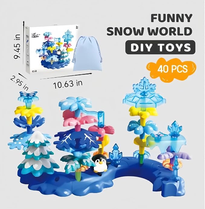Toys for 3 4 5 6 Years Old Toddlers, 40PCS Snow Garden Stacking Toy | DIY Building Blocks, STEM Educational Preschool Kindergarten Toy for Girls, Christmas Birthday Easter Gift with Storage Bag