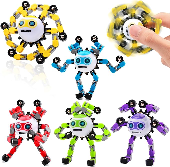 5 PCS Travel Toys Transformable Fidget Spinners Toys for Kids and Adults Sensory Toy for Boys Teens Stress Relief Autism ADHD Cool Road Trip Travel Essential Birthdays Gifts for Party Favors